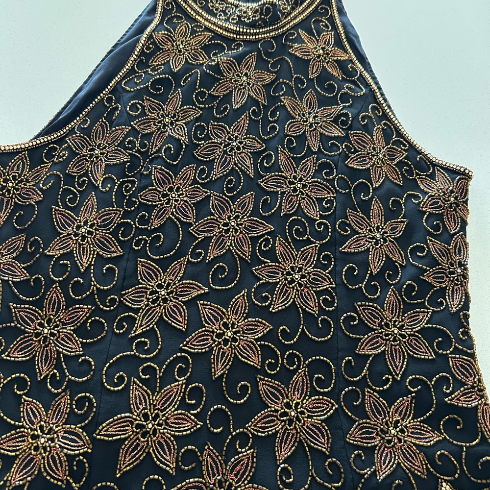 Vintage Beaded embroidered Floral Black and Gold Top